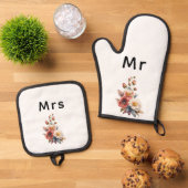 Just Married Mr. & Mrs. | Hochzeitsflormonogramm Ofenhandschuh & Topflappen-Set (Oben Unten)