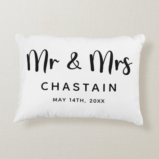 Just Married Mr. & Mrs. | Hochzeitsmonogramm Dekokissen (Rückseite)