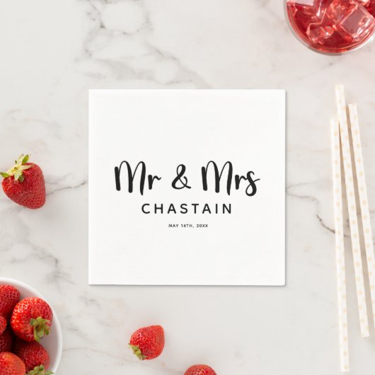 Just Married Mr. & Mrs. | Hochzeitsmonogramm Serviette (Beispiel)