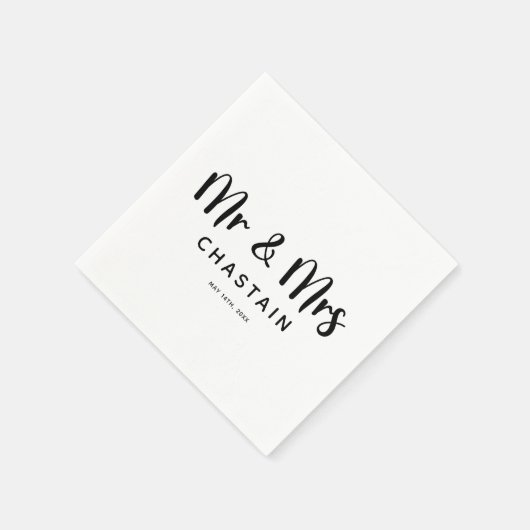 Just Married Mr. & Mrs. | Hochzeitsmonogramm Serviette (Ecke)
