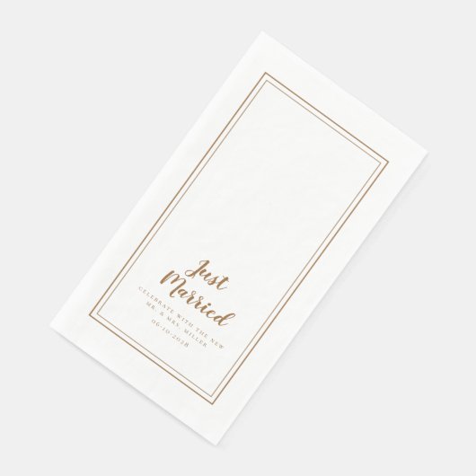 Just Married Mr & Mrs Rustic Brown Wedding Dinner Serviette (Ecke)