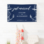 Just Married Nautical Anchor Wedding Banner (Insitu)
