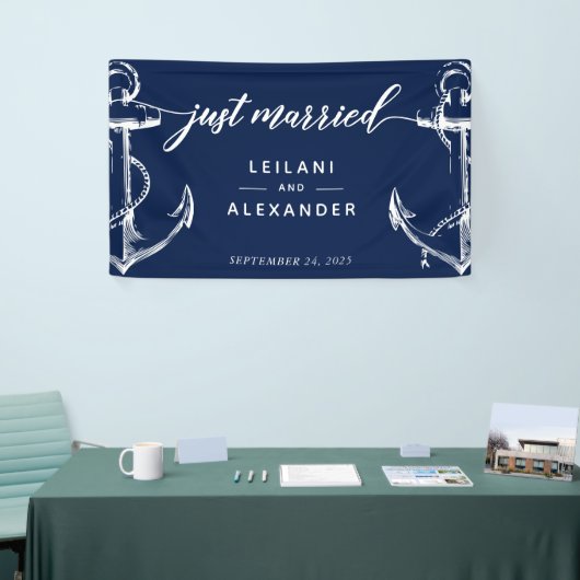 Just Married Nautical Anchor Wedding Banner (Messeveranstaltung)