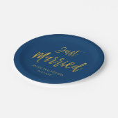 Just Married Navy Blue and Gold Foil Paper Teller (Schrägansicht)