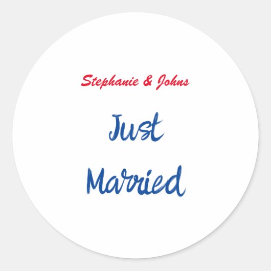 Just Married Newlyweds Individuelle Name Wedding Runder Aufkleber (Vorderseite)