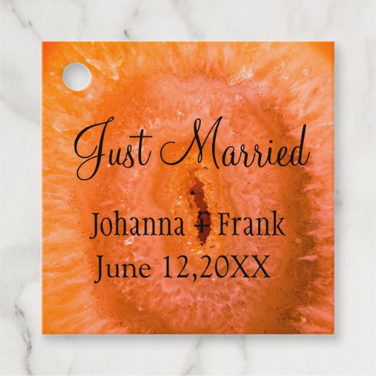 Just Married Orange Agate Geschenkanhänger (Vorderseite)