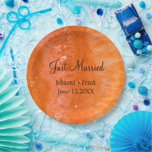 Just Married Orange Agate Pappteller (Party)