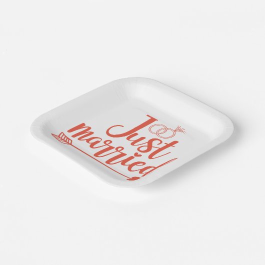 Just Married Orange Pappteller (Gewinkelt)