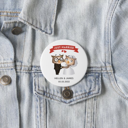 Just Married Owl Hochzeit Button (Beispiel)
