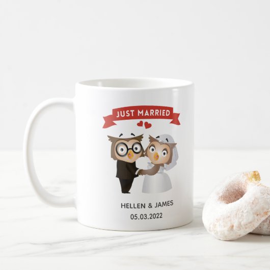 Just Married Owl Hochzeit Kaffeetasse (Mit Donut)