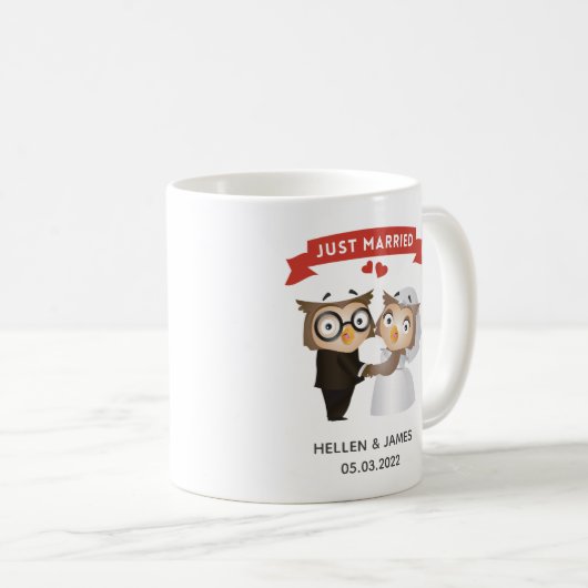 Just Married Owl Hochzeit Kaffeetasse (VorderseiteRechts)