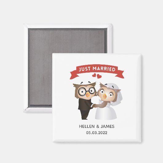 Just Married Owl Hochzeit Magnet (Vorderseite/Rückseite)