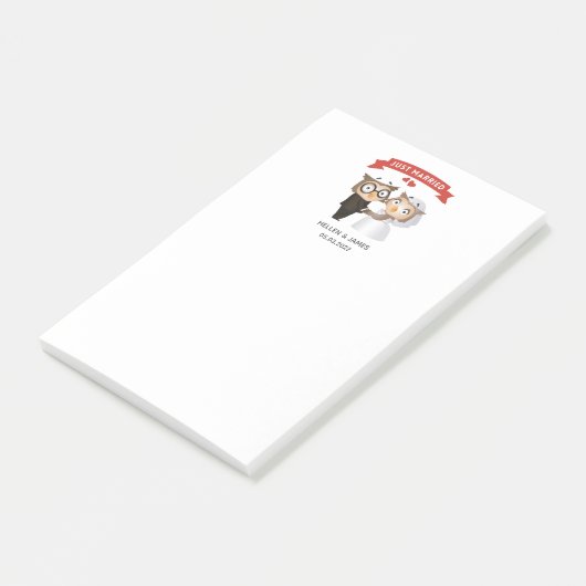 Just Married Owl Hochzeit Post-it Klebezettel (angewinkelt)