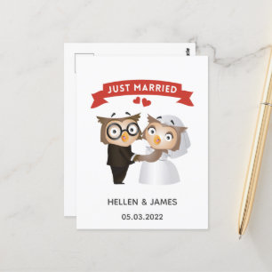 Just Married Owl Hochzeitsankündigung Postkarte