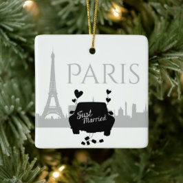 Just Married Paris Eiffel Tower Couple Weihnachten Keramikornament