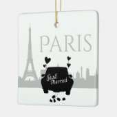 Just Married Paris Eiffel Tower Couple Weihnachten Keramikornament (Links)