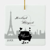 Just Married Paris Eiffel Tower Couple Weihnachten Keramikornament (Rückseite)