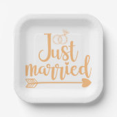 Just Married Peach Pappteller (Vorderseite)