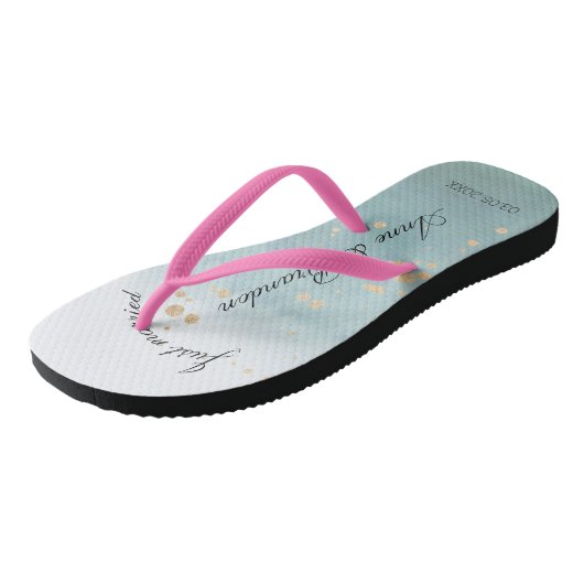 Just married personalisierbare Flip Flops Badesandalen (Schrägansicht)