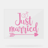 Just Married Pink Acrylschild (Vorderseite)