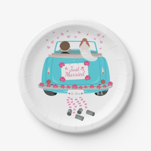 Just Married Pink Blue Wedding Bride Groom Pappteller (Vorderseite)