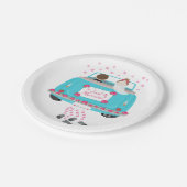 Just Married Pink Blue Wedding Bride Groom Pappteller (Schrägansicht)