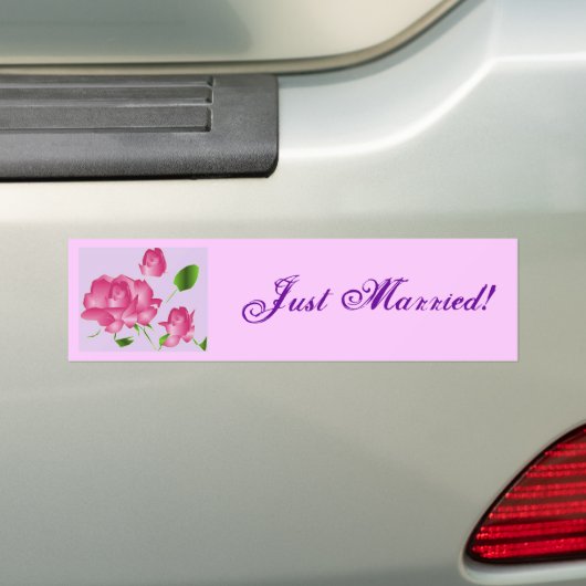 "Just Married" Pink Lavender Rose Autoaufkleber (Auf Auto)
