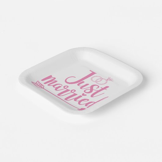 Just Married Pink Pappteller (Gewinkelt)