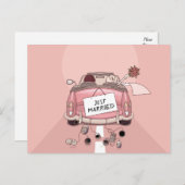 Just Married Pink Wedding Announcement Liebe Ankündigungspostkarte (Vorne/Hinten)