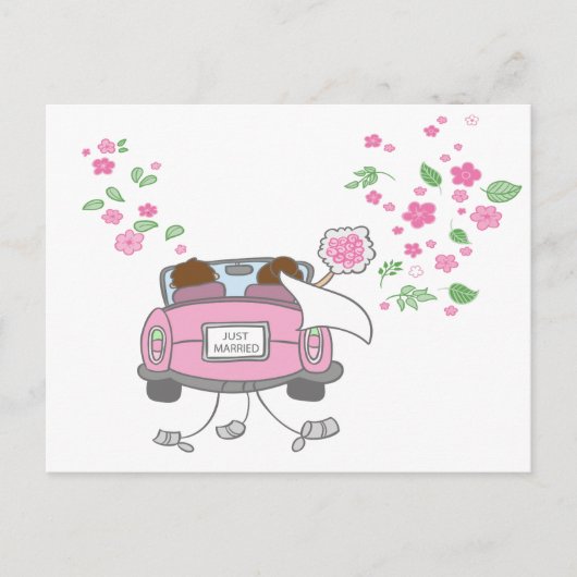 Just Married Pink Wedding Announcement Post Card Ankündigungspostkarte (Vorderseite)
