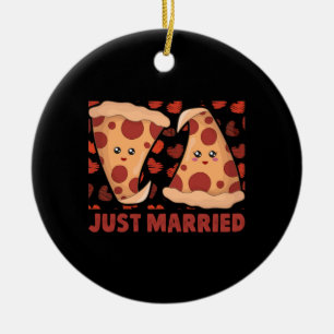 Just Married Pizza Slice Keramik Ornament