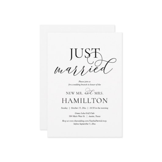 Just Married, Post Hochzeit Brunch-Lopement Invita Einladung (Vorderseite/Rückseite Beispiel)