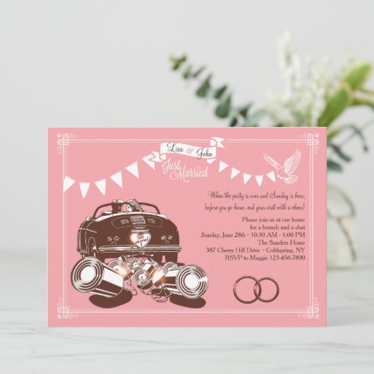 Just Married Post Wedding Brunch Einladungen (Stehend Vorderseite)