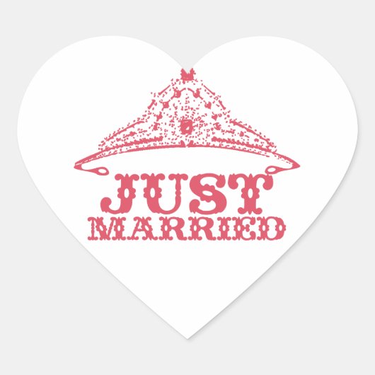 Just Married Princess Bride Tiara Weddings Herz-Aufkleber (Vorderseite)