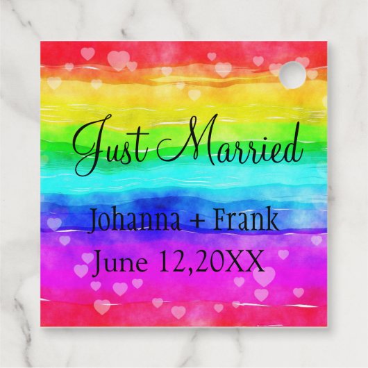 Just Married Rainbow Colors Geschenkanhänger (Rückseite)