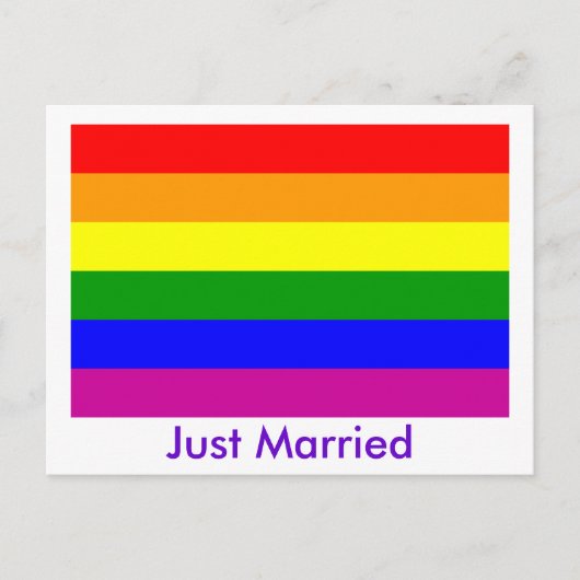 Just Married Rainbow Pride Ankündigungspostkarte (Vorderseite)