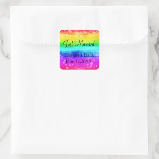Just Married Rainbow Quadratischer Aufkleber (Tasche)