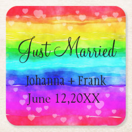 Just Married Rainbow Rechteckiger Pappuntersetzer