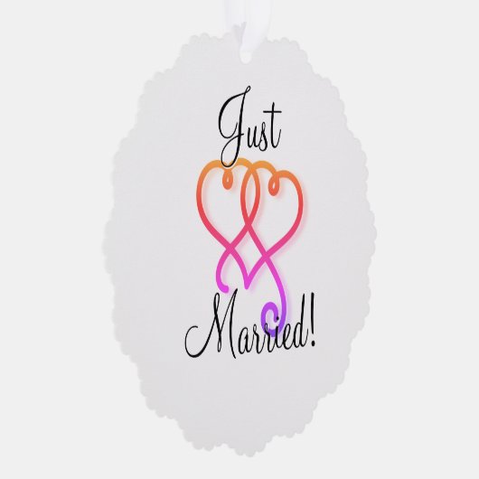Just Married Rainbow Wirbel Hearts Ornament Karte (Rechts)