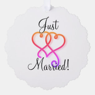 Just Married Rainbow Wirbel Hearts Ornament Karte