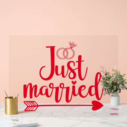 Just Married Red Acrylschild (Hochzeit)