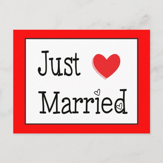 Just Married Red Heart Wedding Ankündigung (Vorderseite)