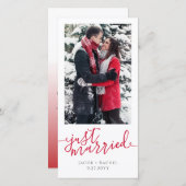 Just Married Red Script Foto Weihnachten Hochzeit Ankündigung (Vorne/Hinten)