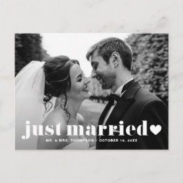 Just Married Retro Bold Typografy Foto Overlay Postkarte