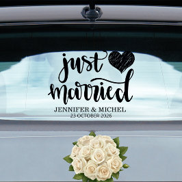 Just Married romantic black script wedding car Fensteraufkleber