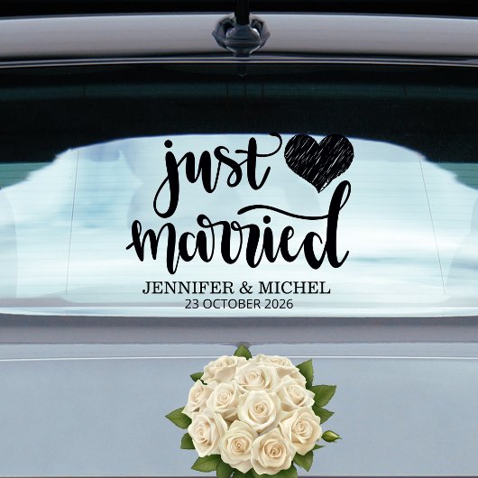 Just Married romantic black script wedding car Fensteraufkleber