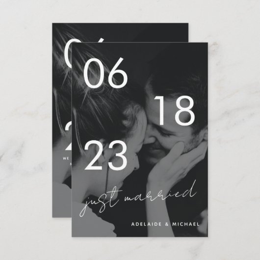 Just Married Romantic Elegante Wedding Foto Card Ankündigung (Vorne/Hinten)
