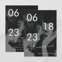 Just Married Romantic Elegante Wedding Foto Card Ankündigung