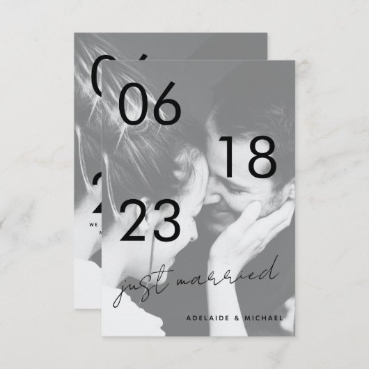 Just Married Romantic Elegante Wedding Foto Card Ankündigung (Vorne/Hinten)