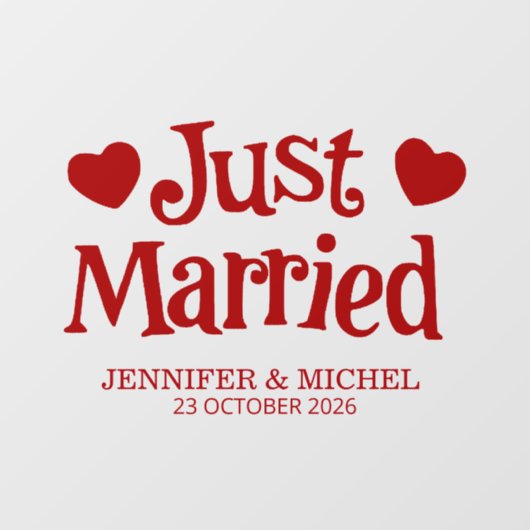 Just Married romantic red script wedding car Fensteraufkleber (Blatt)